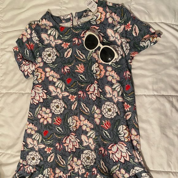 LOFT Blue Floral Dress Short Sleeve Knee Length - Picture 3 of 5